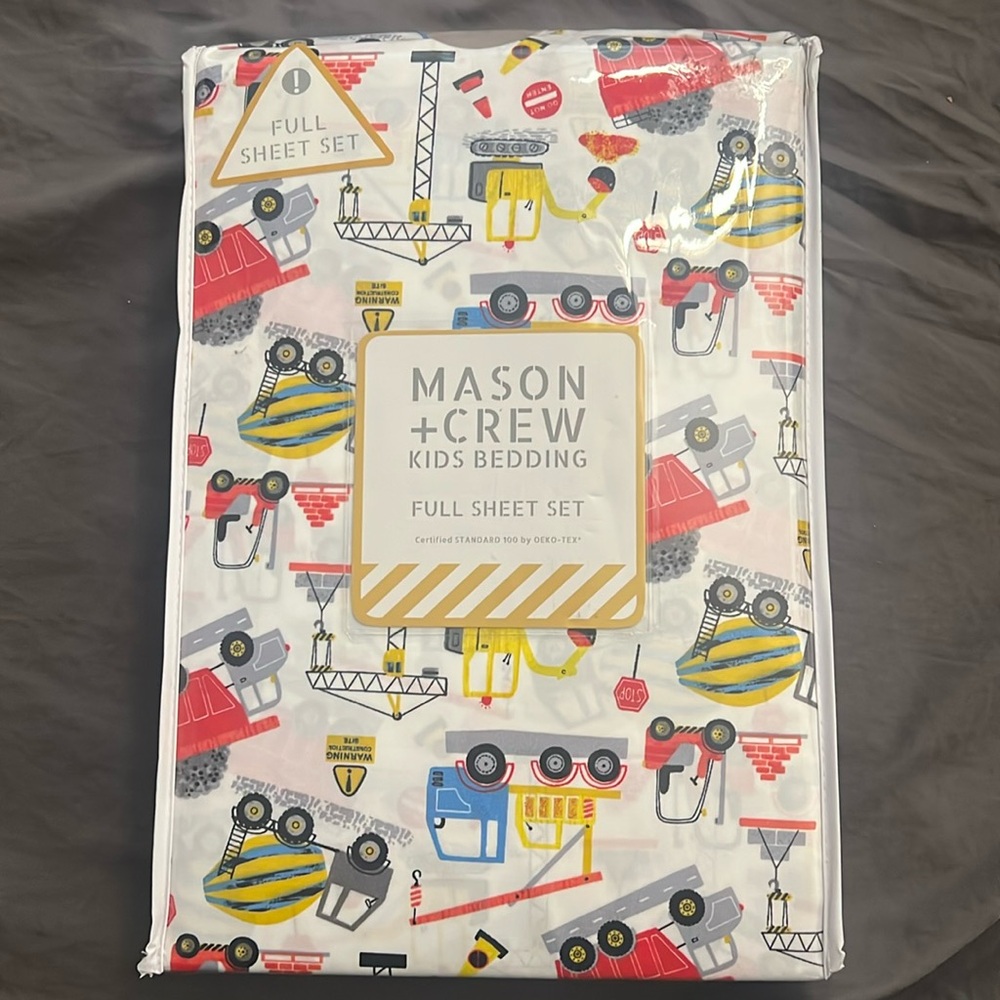 Mason + Crew Full Sized Sheet Set | Construction Theme | OEKO-TEX